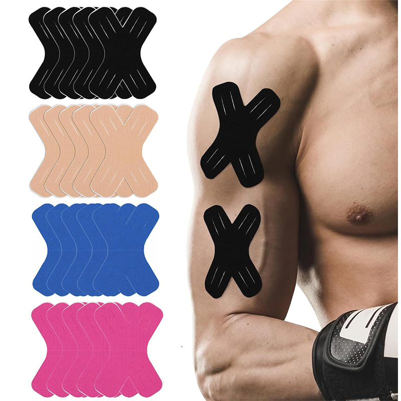 Tiras pré-cortadas de fita kinesiológica em forma de X