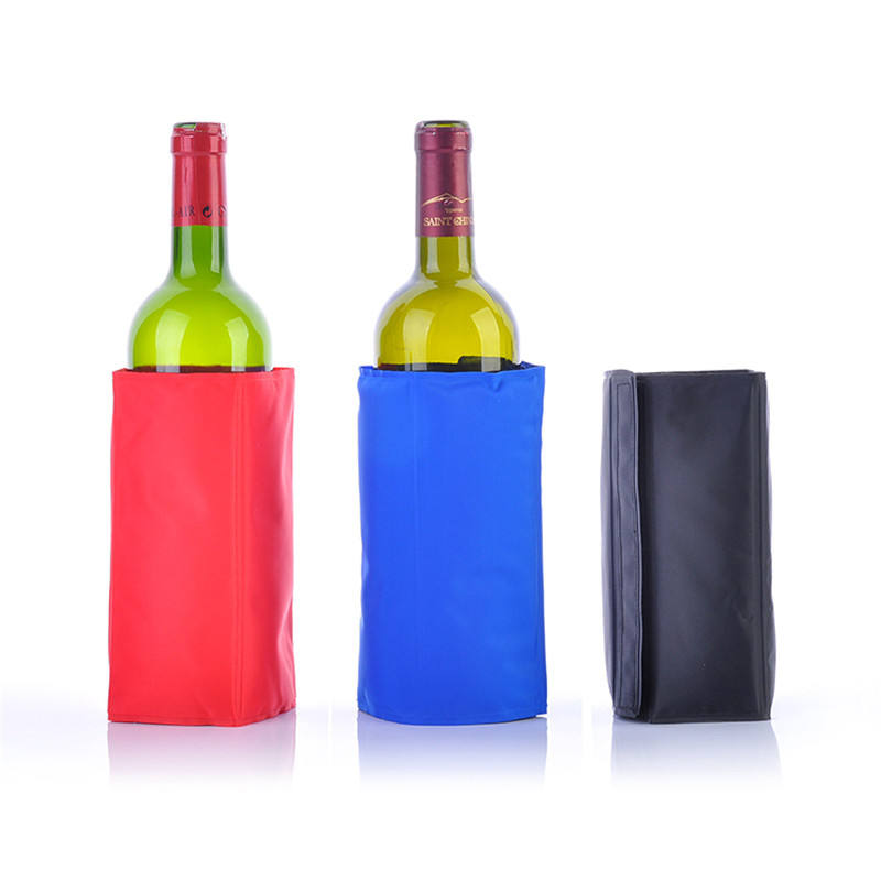 Manga térmica para garrafa de vinho em gel de nylon reutilizável com alça