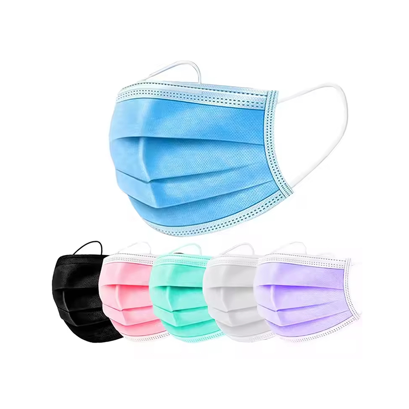 Máscara facial médica descartável de 3 camadas, máscara azul não tecida, alça de orelha
